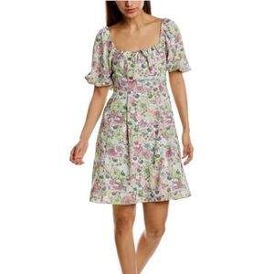 2/$20 BCBGENERATION floral mini dress 2 xs small puff sleeve mint green purple